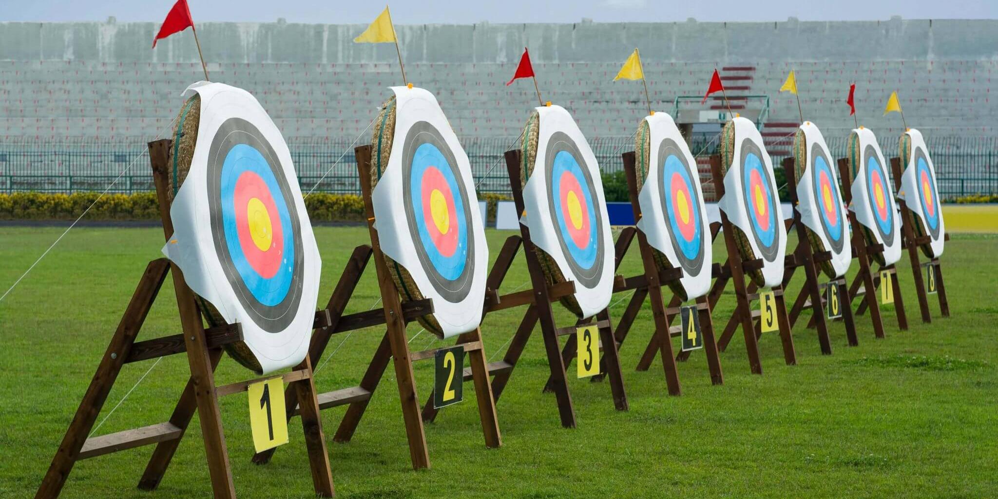 Archery targets on grass from team building event