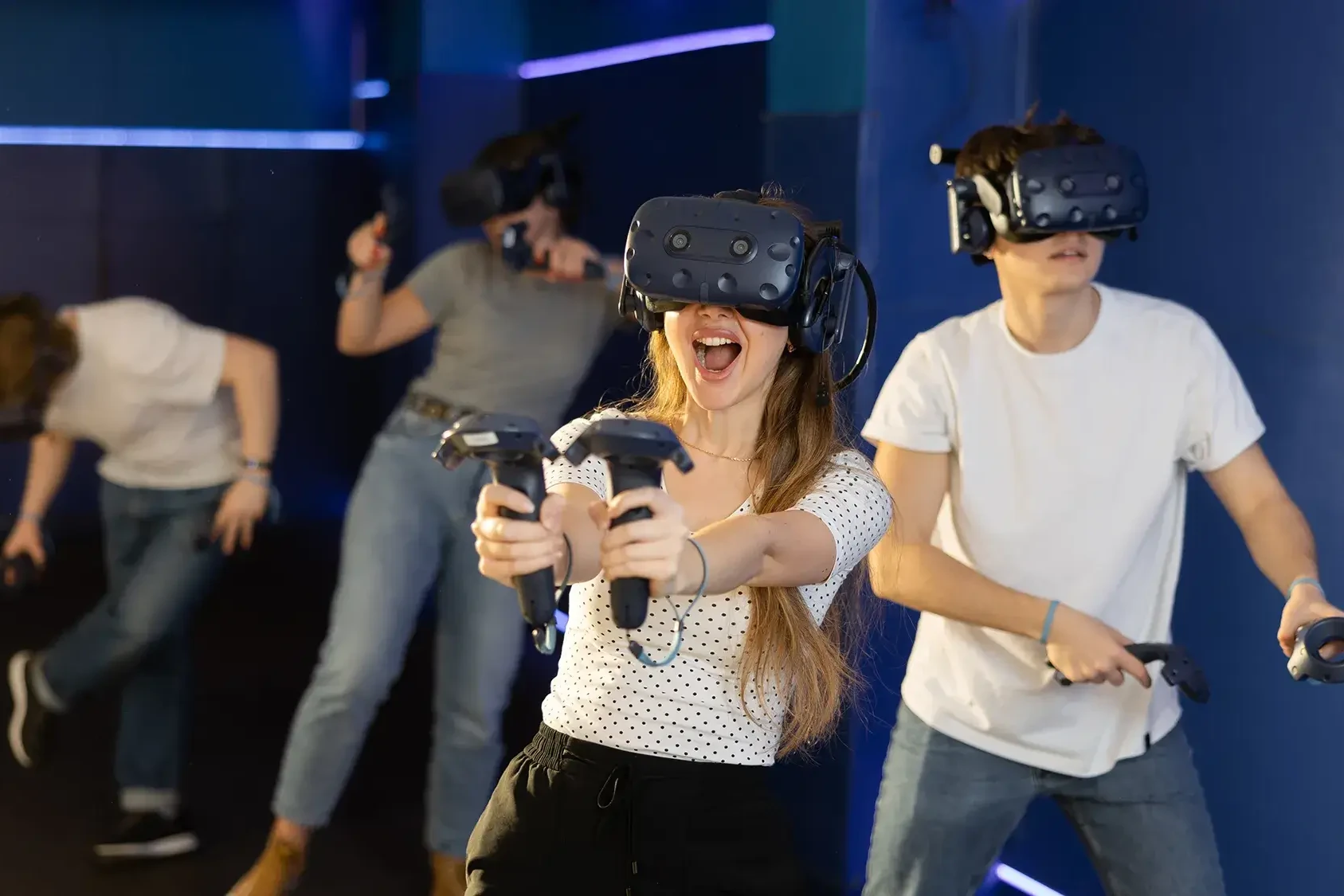 Team participating in VR team building multiplayer game