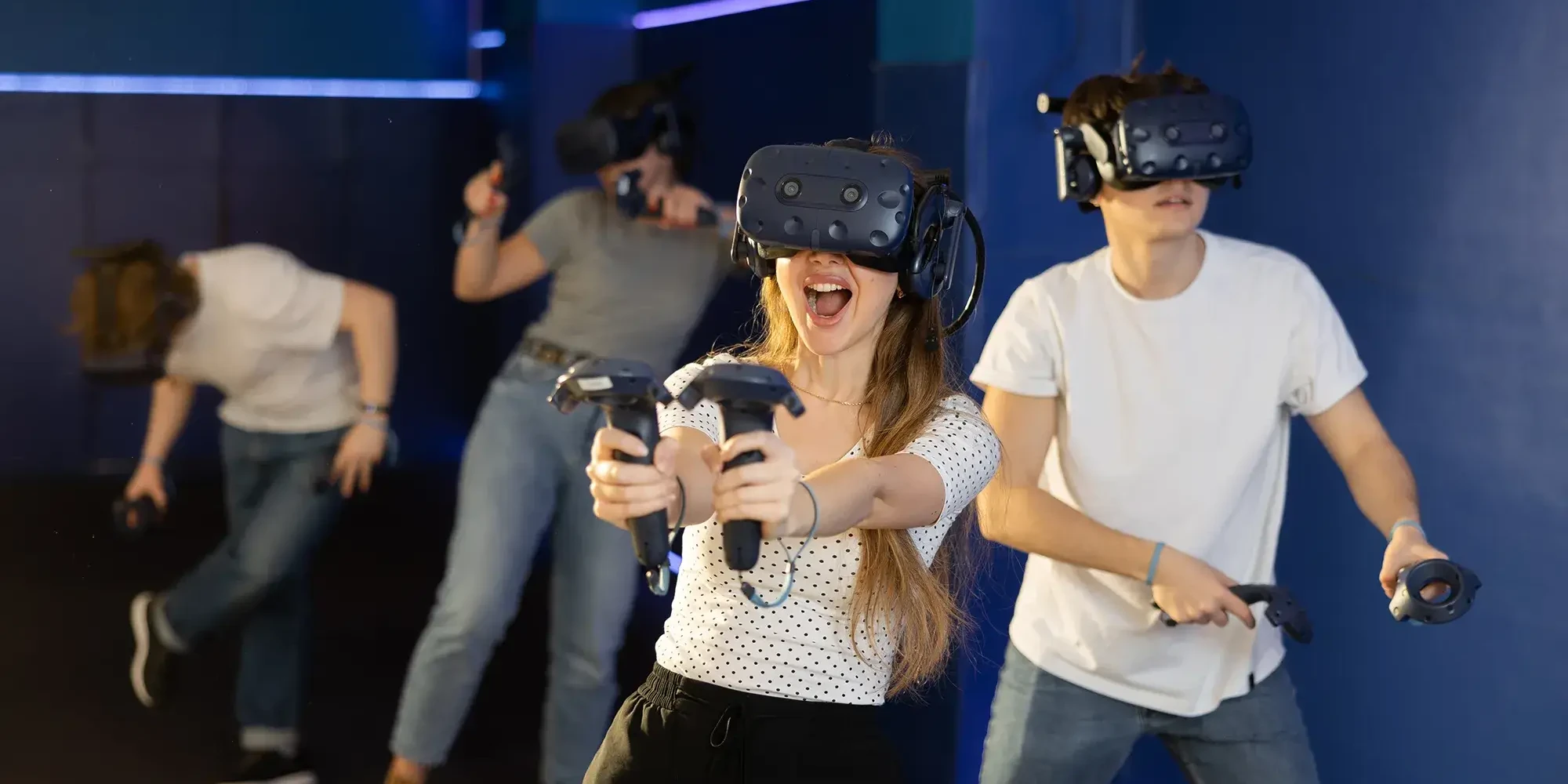 Team participating in VR team building multiplayer game