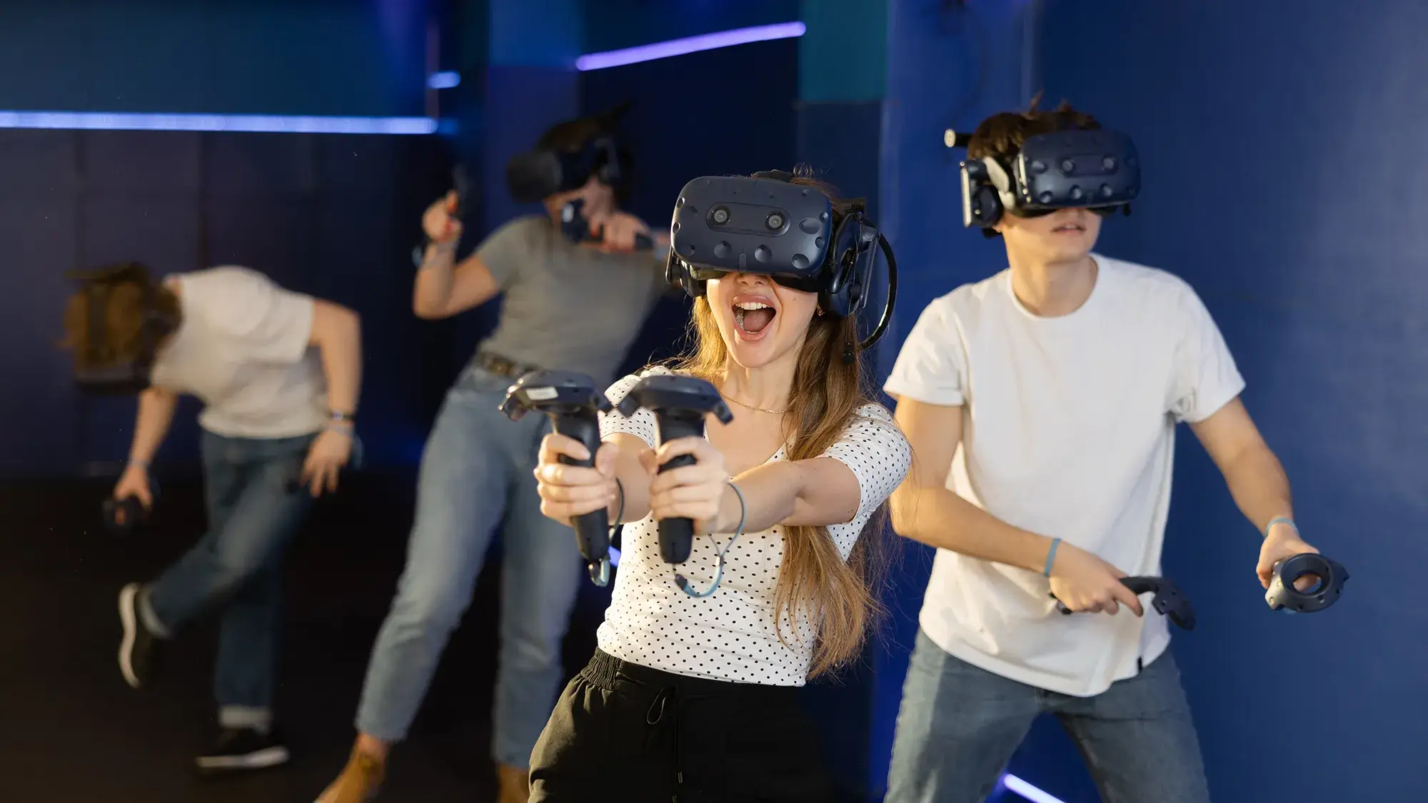 Team participating in VR team building multiplayer game