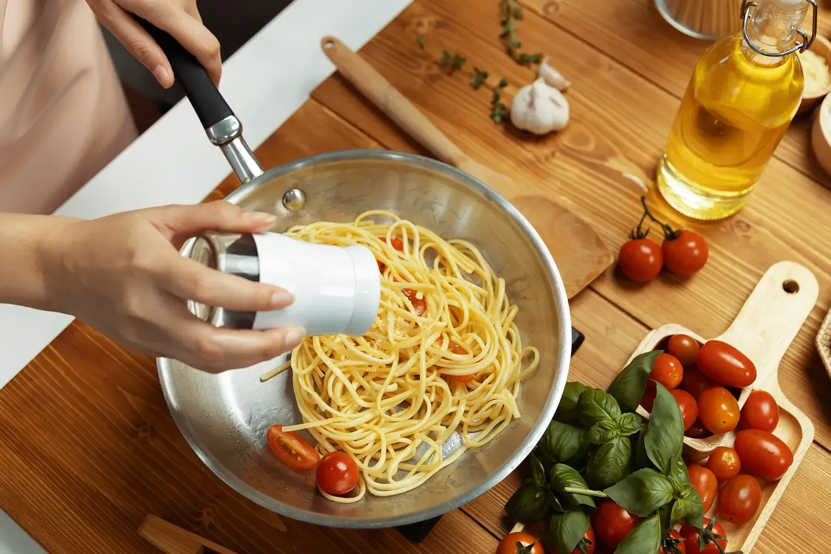 Participant competing in cooking team building event